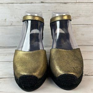 Paseart Espadrille Sandals Womens 5.5-6/36 Metallic Gold Leather Wedge Heel Shoe